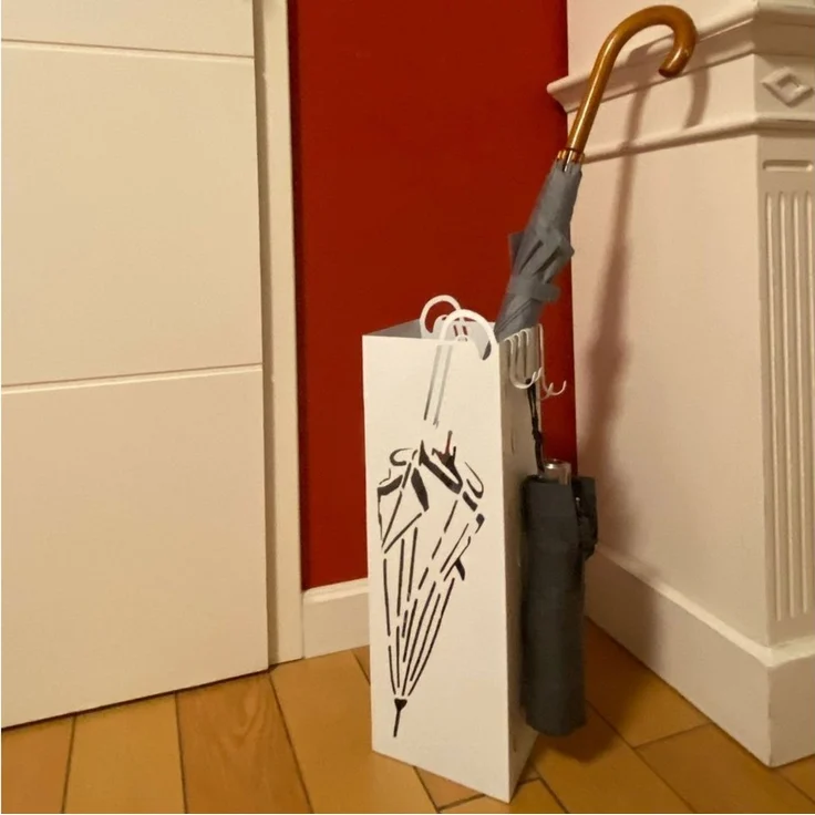 UNUS HOME Schirmständer mit Abtropfschale, Regenschirm-Dekor (49 x 15,7 x 15,7 cm (HxBxB), Metall 4 Haken, Regenschirmständer, Regenschirmhalter, Schirmständer – Bild 4