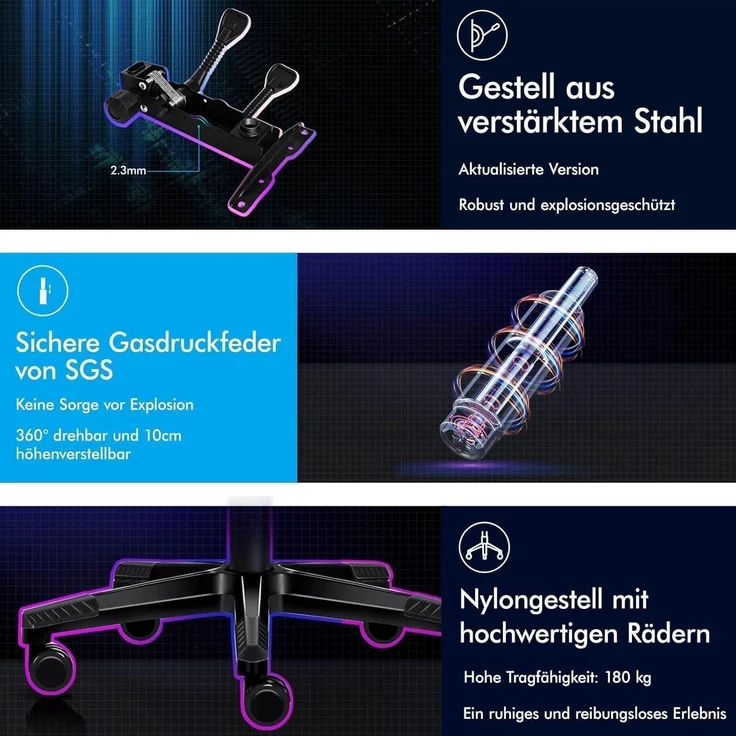 ALFORDSON Gaming-Bürostuhl mit Fußstütze und Lendenkissen, Schwarz Ethan – Bild 7