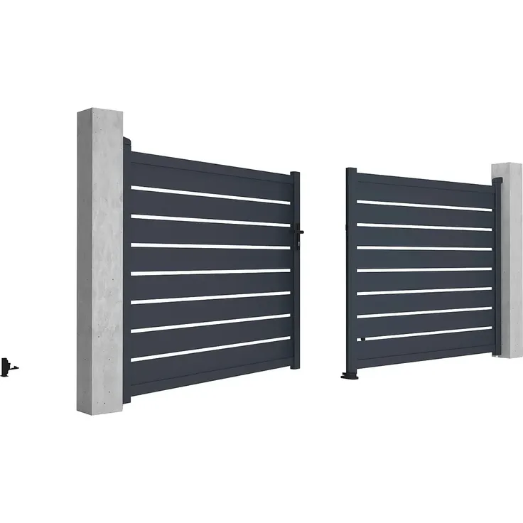 Vente-unique - PRIMO Eingangstor Metall Grau - B 4,6 cm x H 161 cm x L 392 cm – Bild 4