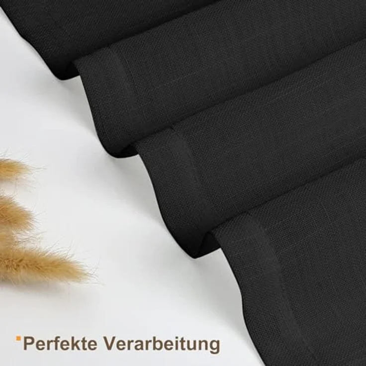 CUCRAF Leinen Voile Vorhänge mit Ösen Lichtfilterung Gardine für Schlafzimmer Wohnzimmer, Schwarz, H245 x B140cm 2er Set – Bild 6