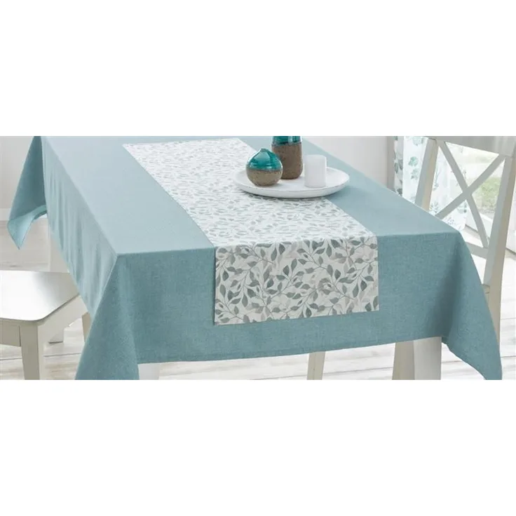 Tischläufer "Blätter" creme, mit Blätter Motiv in grün & grau, 40x140 cm, Mitteldecke