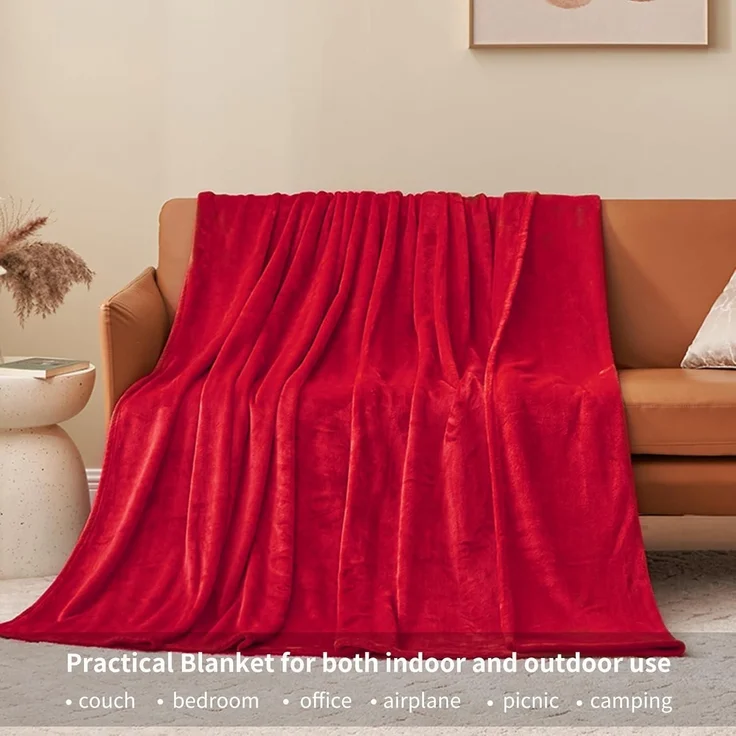 Decke Kuscheldecke Fleecedecke Sofa Rot Winter 130 x 150 cm Rot – Bild 3