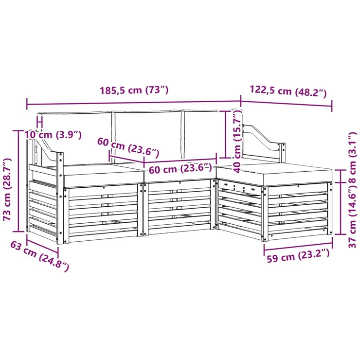 vidaXL Outdoor-Sofagarnitur 4 pcs Weiß und Anthrazit 3391652 – Bild 6