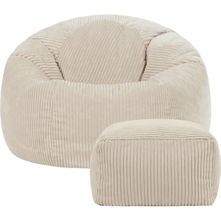 icon Kingston Cord Sitzsack Stuhl und Poufe, Stein Beige, Große Lounge Chair Sitzsäcke für Erwachsene mit Füllung Enthalten, Jumbo Cord Erwachsene Sitzsack, Boho Room Decor Wohnzimmer Möbel – Bild 6