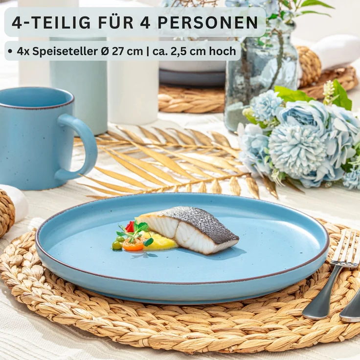 SÄNGER Steingut Speiseteller Bombay Meeresboden 4 teilig – Bild 1
