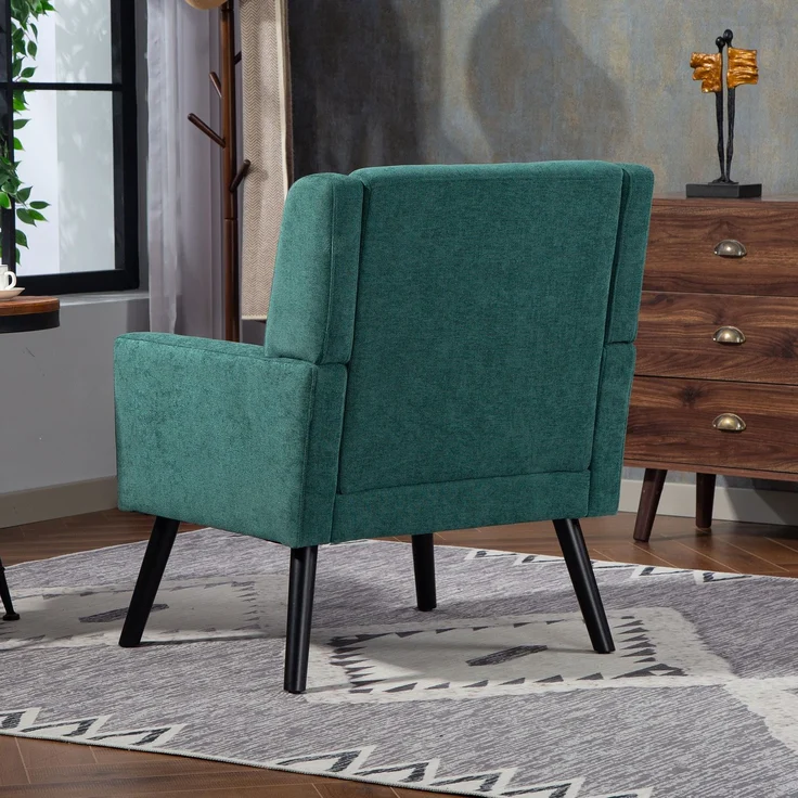 LVHOM Sessel aus Leinenstoff mit Knopfsteppung, Relaxsessel mit Massivholzbeinen, Polstersessel für Wohnzimmer & Büro, bis 130kg, Grün – Bild 8