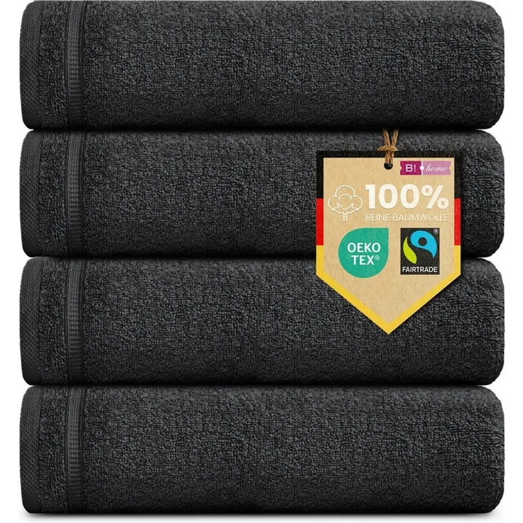 4er Set Gästehandtücher Plain schwarz 30x50 - Farbe: Schwarz, Größe: 30x50