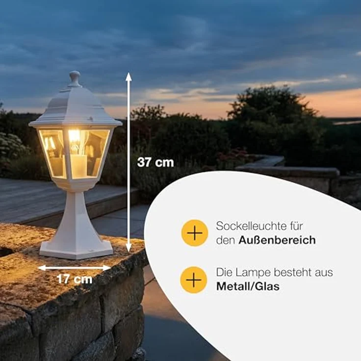 Brilliant spritzwassergeschützte Pollerleuchte - Sockelleuchten für Außen - 1x E27 max. 40W - für den Garten aus Metall/Glas, in weiß - 37 Höhe – Bild 4