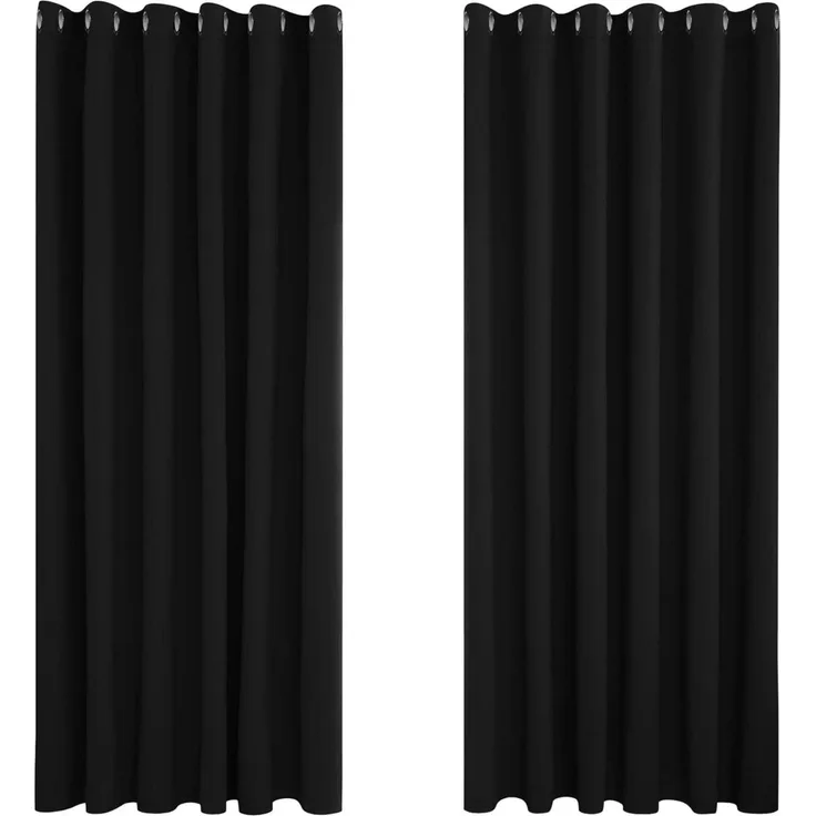 Deconovo Vorhang Blickdicht Kälteschutz Gardinen Schwarz 229x229cm 2er Set