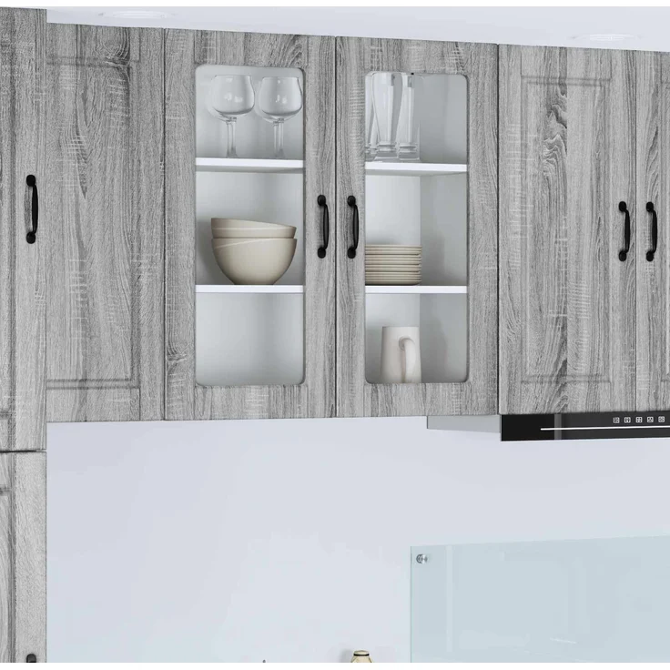 vidaXL Wandglas-Schrank PORTO Sonoma-Grau 80 x 31 x 80 cm 885421 – Bild 1
