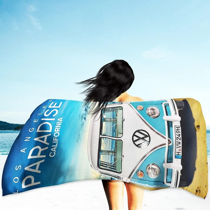 BERONAGE Strandtücher VW Volkswagen Bulli T1 Paradise 075 Badetuch 75x150 cm, 100% Baumwolle (1-St), Frottee in Velours-Qualität – Bild 4