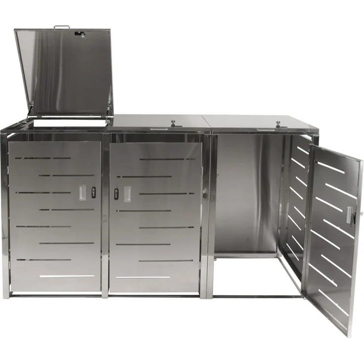 3er-Mülltonnenverkleidung HWC-E83, Mülltonnenbox Mülltonnenabdeckung, erweiterbar 117x197x80cm ~ Edelstahl 68kg – Bild 5