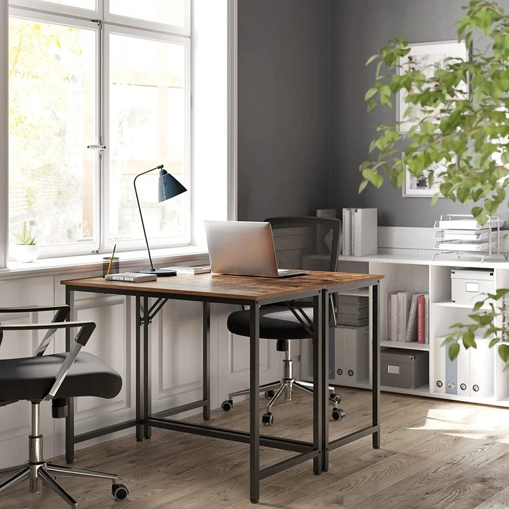 VASAGLE Schreibtisch, Computertisch, schmaler Bürotisch, 100 x 50 x 75 cm, Arbeitszimmer, Homeoffice, Büro, einfacher Aufbau, Metall, Industrie-Design, vintagebraun-schwarz LWD41X – Bild 4