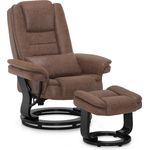 M MCombo Relaxsessel mit Liegefunktion, Lesesessel, 360° Drehbarer Fernsehsessel, mit Hocker, mit Kissen & Seitentasche, 9099 (Braun-Mikrofaser)