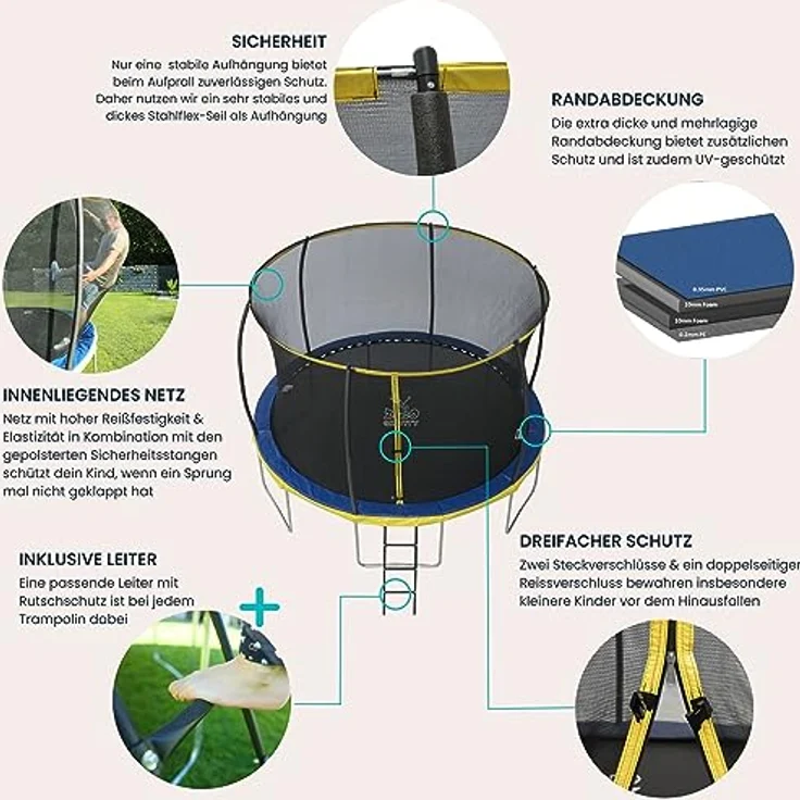 Ultima 4 Zero Gravity Trampolin Ø 183 cm, inkl. Leiter und Sicherheitsnetz, TÜV geprüft, für Nutzer bis 50 kg – Bild 4