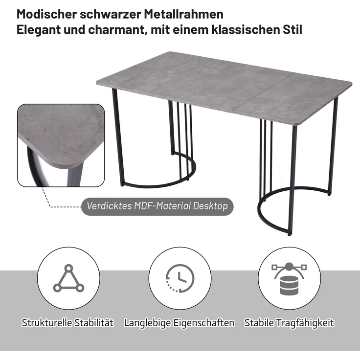 Essgruppe 5-tlg, Esstisch 140x80x75 cm Grau Marmor & 4 schwarze Samtstühle – Bild 5