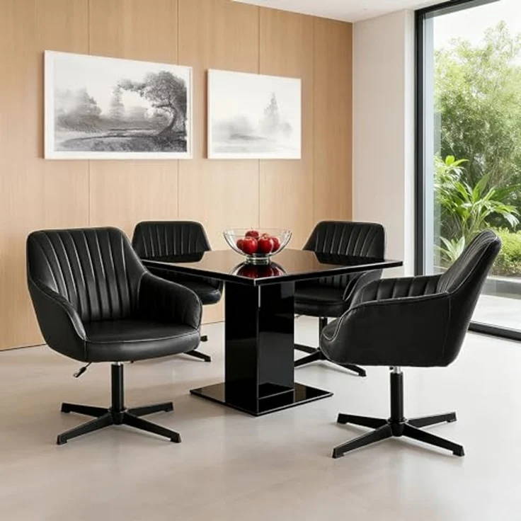 Sweetcrispy Esszimmerstühle, Küchenstuhl Drehbar & Höhenverstellbar - Leder Sessel Esstisch mit Armlehne, 360° Drehstuhl Esszimmer in Schwarz, 6 Stück – Bild 2