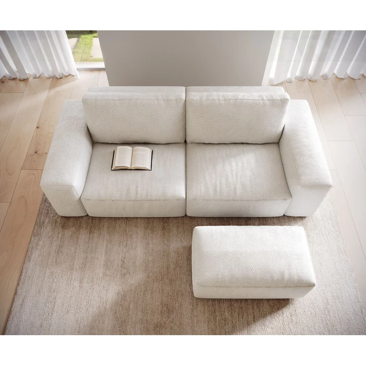 Big-Sofa Lanzo 230x95 cm Bouclé Creme-Weiß mit Hocker – Bild 4