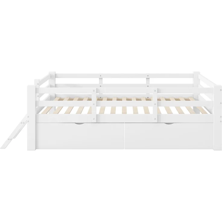 Kinderbett mit Trittleiter und 2 Schubladen, 90x200 cm, Rausfallschutz, Stauraum, Kiefer – Bild 7