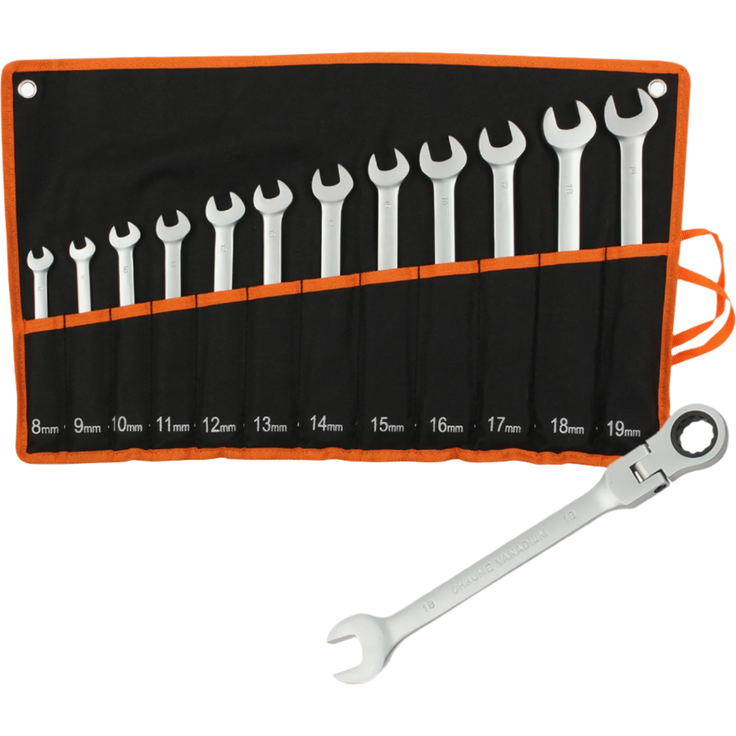Todeco Maulschlüssel Set mit Tragetasche, 12-teilig Schraubenschlüssel Set, Ringschlüssel 8-19 mm, Gabelschlüsselsatz Metrisch