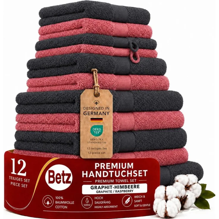 Betz Handtücher Premium Handtuch-Set 12-tlg, 100% Baumwolle (Set, 12-St), Duschtücher,Handtücher, Gästetücher, Seiftücher,Waschhandschuhe