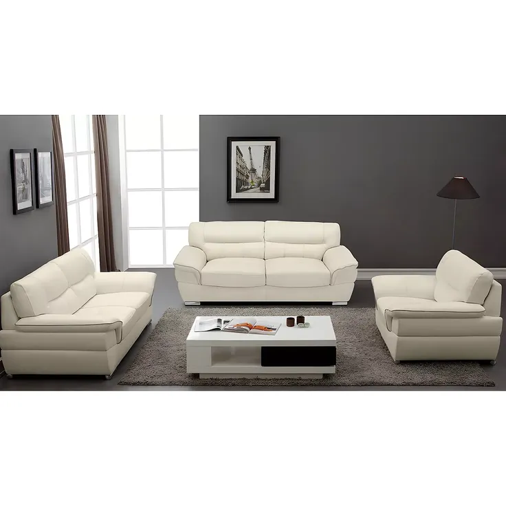 Vente-unique - THIBAULT Couchgarnitur mit Sessel Leder Weiß - B 93 cm x H 87 cm x L 115 cm168 cm210 cm