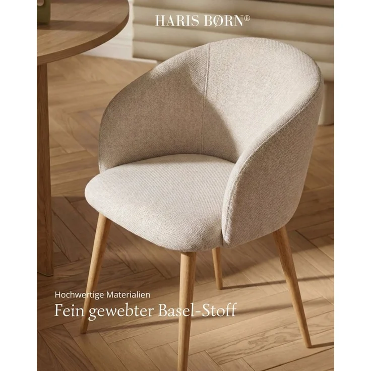 Haris Børn Esszimmerstuhl mit Armlehnen NØR - Hochwertige Polsterstühle für Esszimmer (Set, 4 St), Beige/Holzbeine - Premium Esszimmer Stühle & Wohnzimmer Stühle – Bild 4