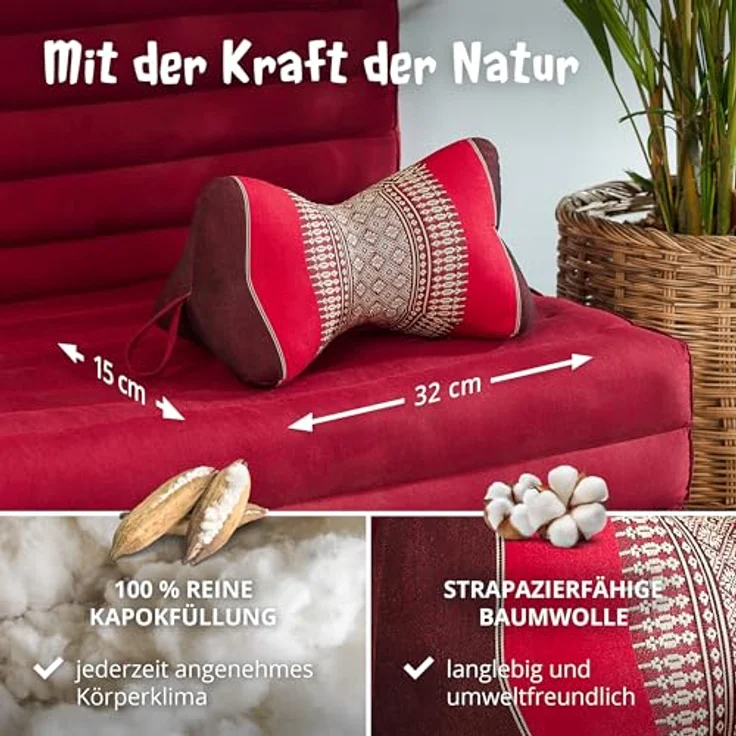 livasia Nackenstützkissen Knochenkissen, vegan und handgefertigt, Ø 15x32cm, Kapok – Bild 5