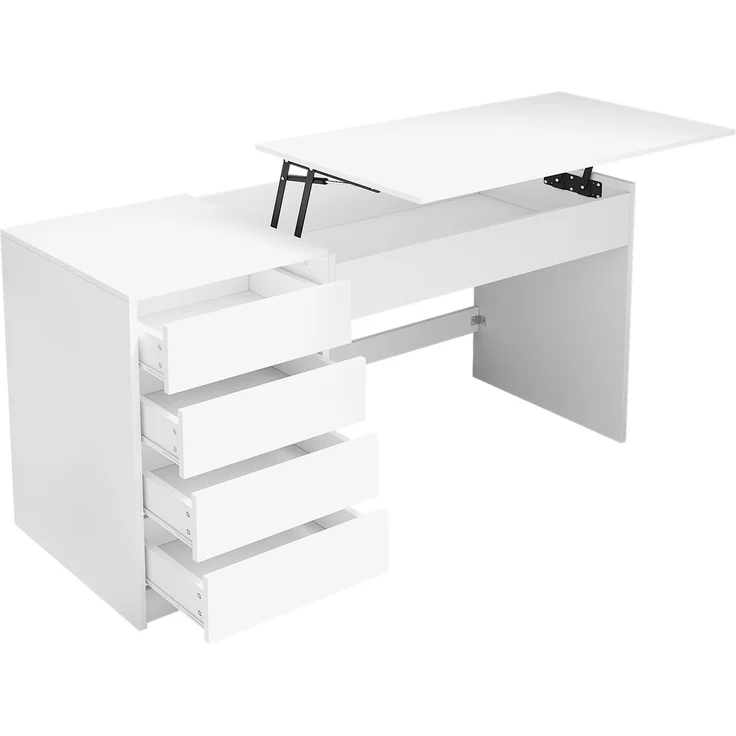ZUBALIYA 120×50×78–92cm, höhenverstellbarer Schreibtisch mit 4 Schubladen – weißer Schminktisch und Computertisch in einem, mit manueller Höhenverstellung und verstecktem Stauraum, Schreibtisch, Schminktisch – Bild 15