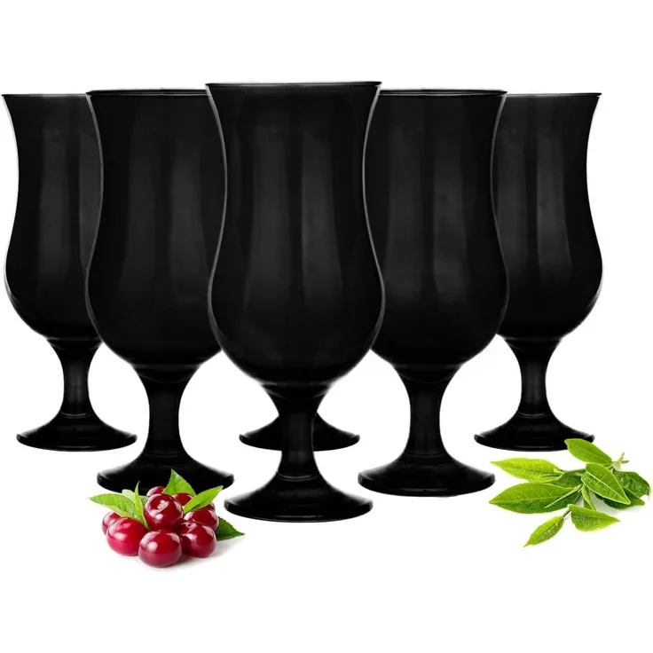 6 Schwarze Cocktailgläser 480ml Hurricane Cocktailglas Longdrinkgläser Gläser