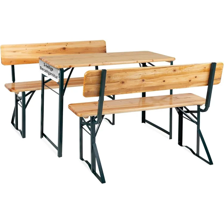 Stagecaptain 'Hirschgarten' Bierzeltgarnitur mit Lehne, Holz, 119 x 44,5 x 75,5 cm, 2x Bank, 1x Tisch, Natur