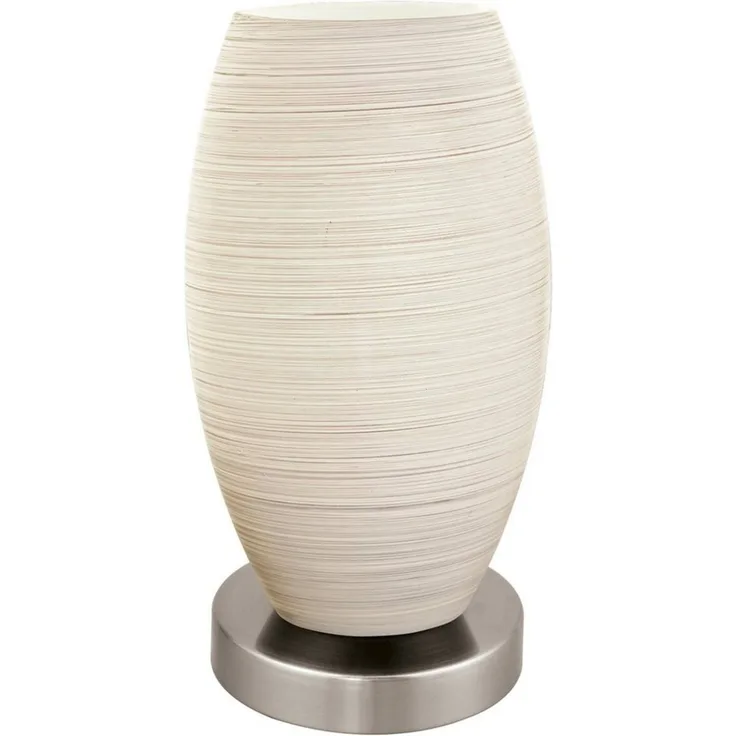 Eglo 97589 Tischleuchte BATISTA 3 E27 1X40W Stahl nickel-matt, Glas Wischtechnik weiß Ø12cm H:22,5cm mit Kabelschalter
