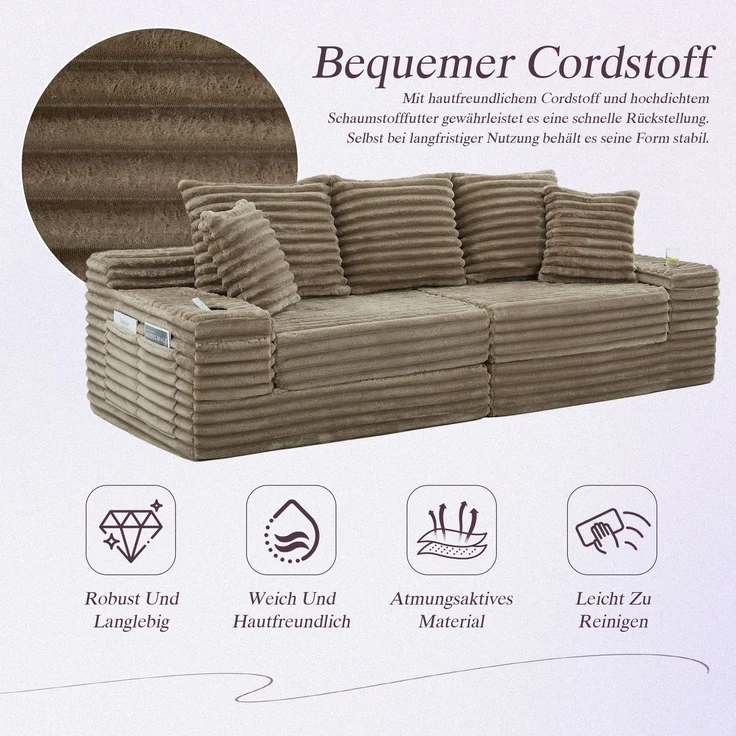 ZUBALIYA Schlafsofa 98x87 cm, mit Stauraum, mit Treppe, mit Leiter, mit Cordbezug, mit Schaumstoffpolsterung, Rot – Bild 4