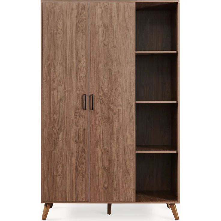 Kleiderschrank Norg 191x120x52 cm 2 Türen 8 Fächer Walnussoptik [en. casa] – Bild 5