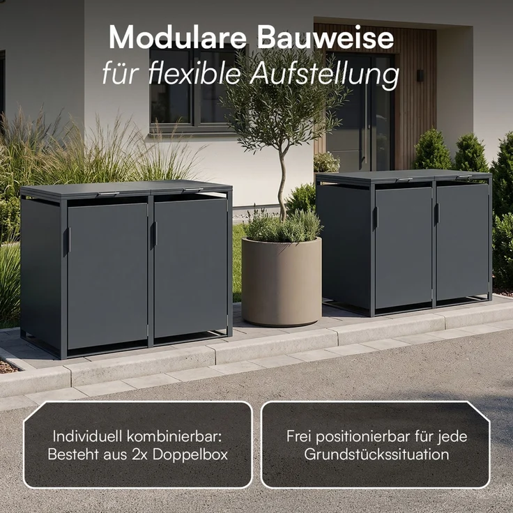 STEELSØN 'Thoria' Mülltonnenbox 4er je 240 Liter, anthrazit, Mülltonnenverkleidung aus Stahl, wetterfest, 116x80x268 cm, Müllbox für 4 Tonnen – Bild 8
