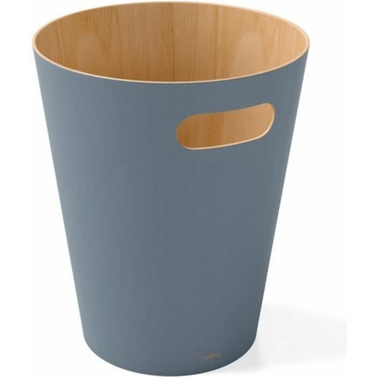 Umbra Abfalleimer – Zweifarbiger Holz Papierkorb für Büro, Badezimmer, Wohnzimmer und Mehr, Wood, Schieferblau, 7.5L – Bild 4