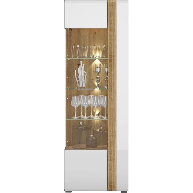 Vitrinenschrank Eiche Castello Nb. mit Hochglanz weiß AKRON-131 MDF Front mit edler Fräsung, B/H/T: ca. 65/196/42 cm – Bild 3