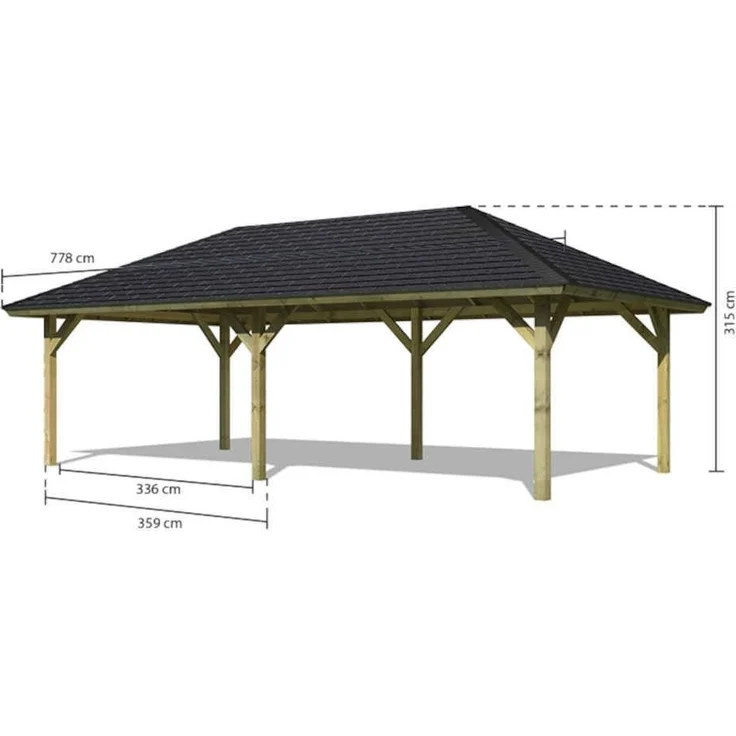 Pavillon-Set Holm 2 mit Rechteckschindeln schwarz, 359x707 cm CLASSIC kdi, Karibu – Bild 3
