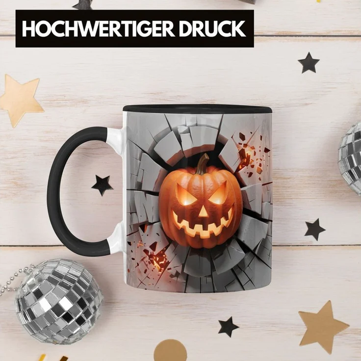 Trendation Tasse 3D Halloween Kürbis Tasse Geschenk Halloween Kürbis Durchbruch Wand – Bild 4