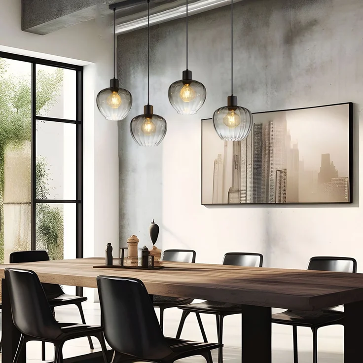 Pendelleuchte, schwarz, Glas rauchfarben, H 120 cm – Bild 5
