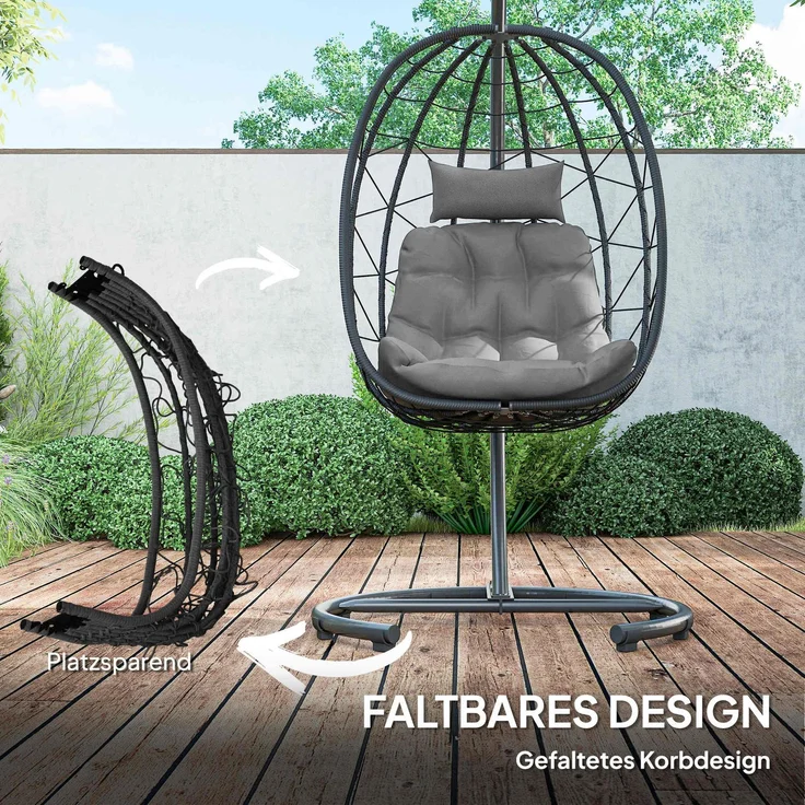 MELAYR, Hängesessel Outdoor Hängesessel Egg Chair, wetterbeständig, inkl. Polster, 102 cm x 102 cm x 195 cm, Schwarz – Bild 6