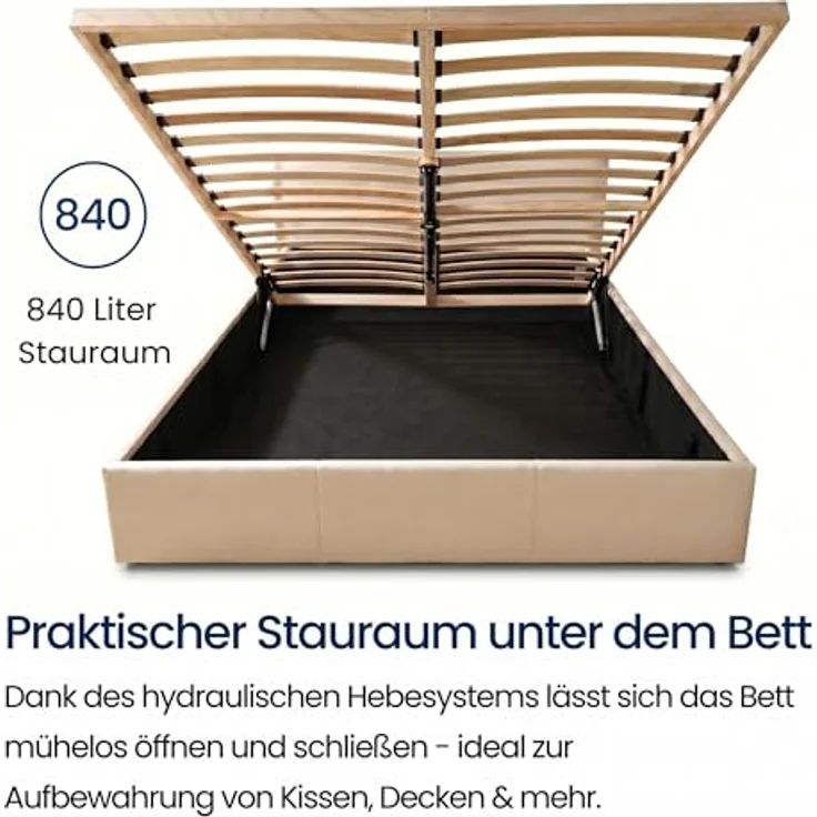 Home Collective Polsterbett Doppelbett mit Lattenrost & Stauraum, Creme, verschiedene Größen (120x200, 140x200, 160x200, 180x200), samtweicher Veloursstoff, in Europa hergestellt – Bild 3