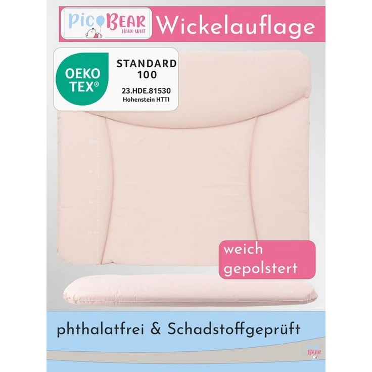 pic Bear Wickelauflage - hochwertige OEKO-TEX Wickeltischauflage - pflegeleichte Wickelunterlage - Auflage Wickelkommode - 85x72 cm - Altrosa – Bild 2