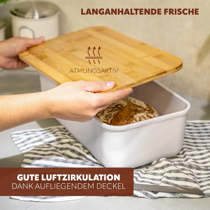 2tlg. Brotaufbewahrungs-Set - Brotkasten und Brotkorb (Kunststoff/Metall, weiß) – Bild 5