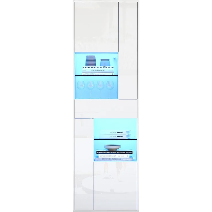 DESVIAE Vitrine mit LED-Beleuchtung und Schublade 55x170x38 cm Spanplatte Weiß – Bild 7