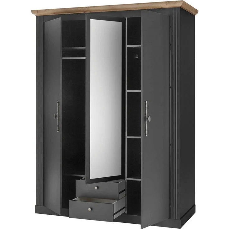 Home affaire Kleiderschrank WESTMINSTER Wäscheschrank in 2 Farben, Landhausschrank Metallgriffe Drehtürenschrank mit Spiegel, Schlafzimmerschrank, 149 cm breit – Bild 3