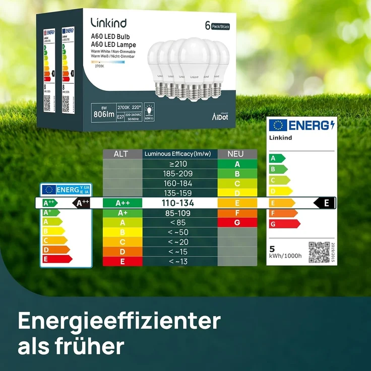 Linkind 13,5W Superhelle E27 Glühbirne - ersetzt 100W, 5000K Tageslichtweiß, 1560LM A60 Edison Form, 220°, Nicht Dimmbar, 3 Stück – Bild 5