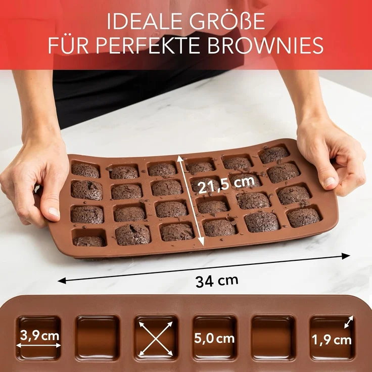 AVANA Backform Silikon Brownieform für 24 Brownies Backblech Kuchen Form Brownie, (2er Set), Antihaftbeschichtung, BPA-frei, Braun – Bild 3
