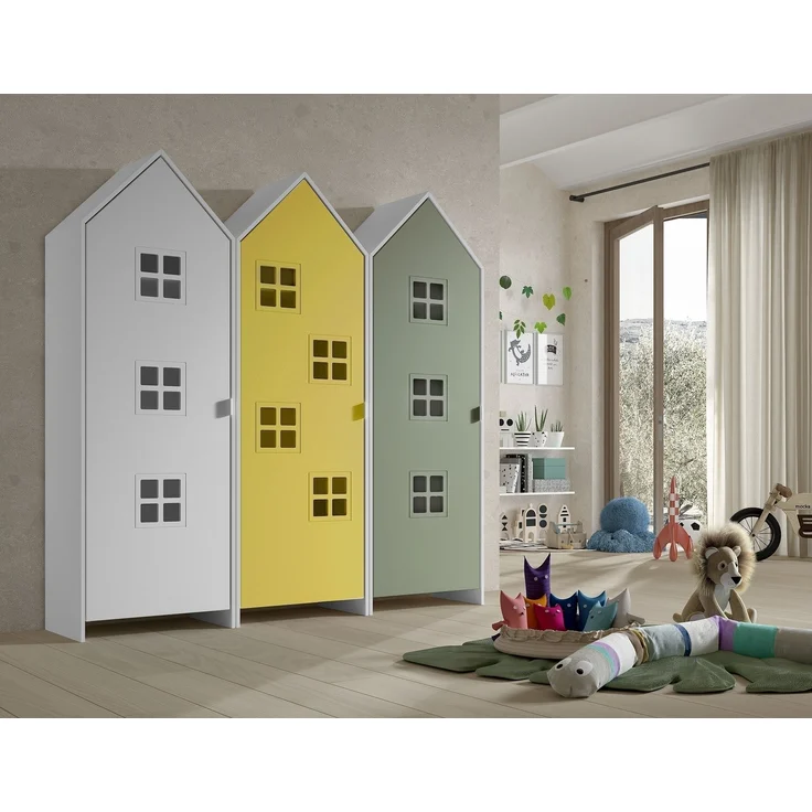 Kleiderschrank >CASAMI BRUGES< in Korpus Weiß / Front Gelb, Weiß u. Grün, MDF – Bild 1