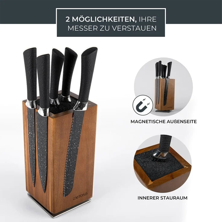 Exitoso Messerblock Messerhalter aus Holz 360-Grad-Drehbar, Messerblock mit Platz für bis zu 20 Messer Borsteneinsatz magnetisch – Bild 2